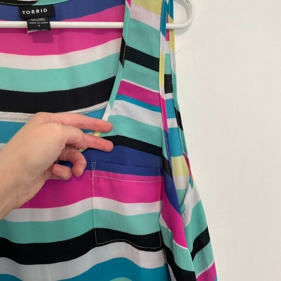 TORRID 1 Plus Size Striped Georgette Pocket Tank Top Blue White Pink Summer 1X - Picture 5 of 16